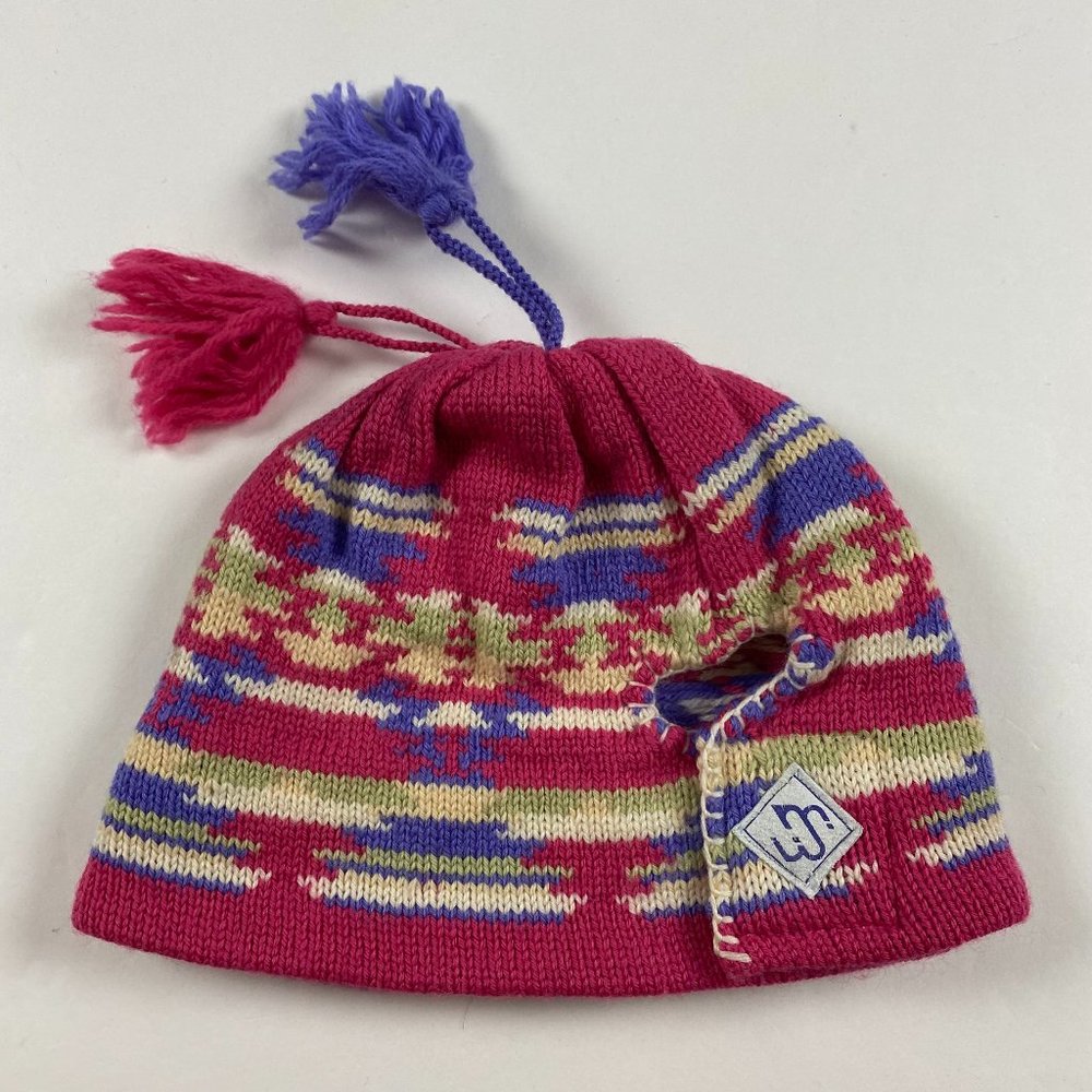Merkley Headgear Canada Ski Hat Beanie Cap Toque Pink Women's Aztec Adjustable